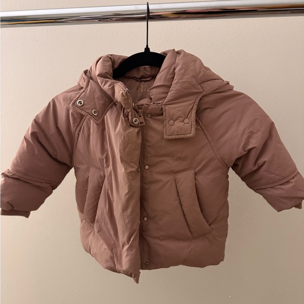 Zara Kids Hooded Puffer Jacket in Dusty Mauve